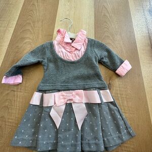 Baby Beri Gray and Pink Kids Dress with Bow
